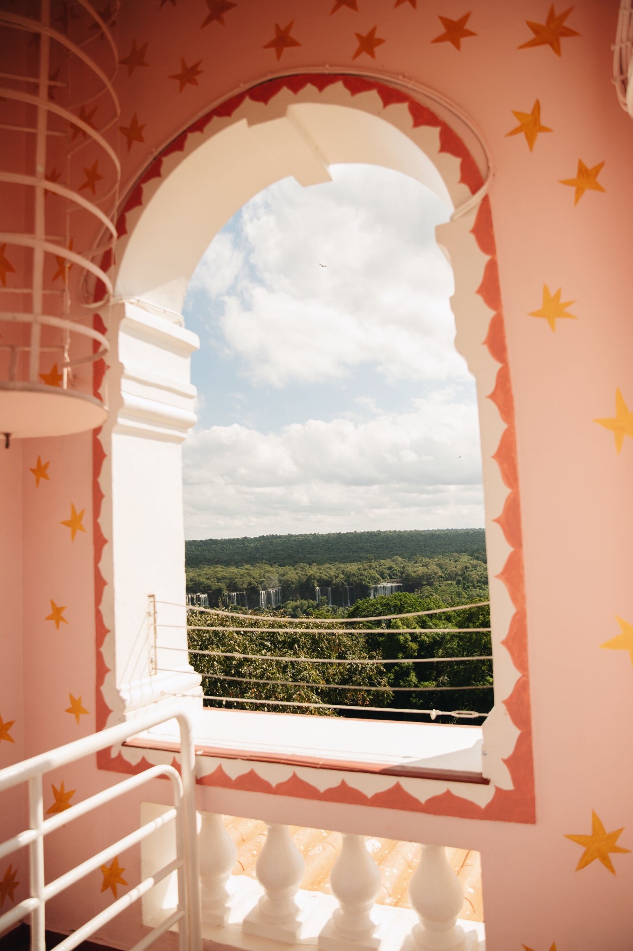 Pink Portuguese colonial archway at Belmond Hotel das Cataratas