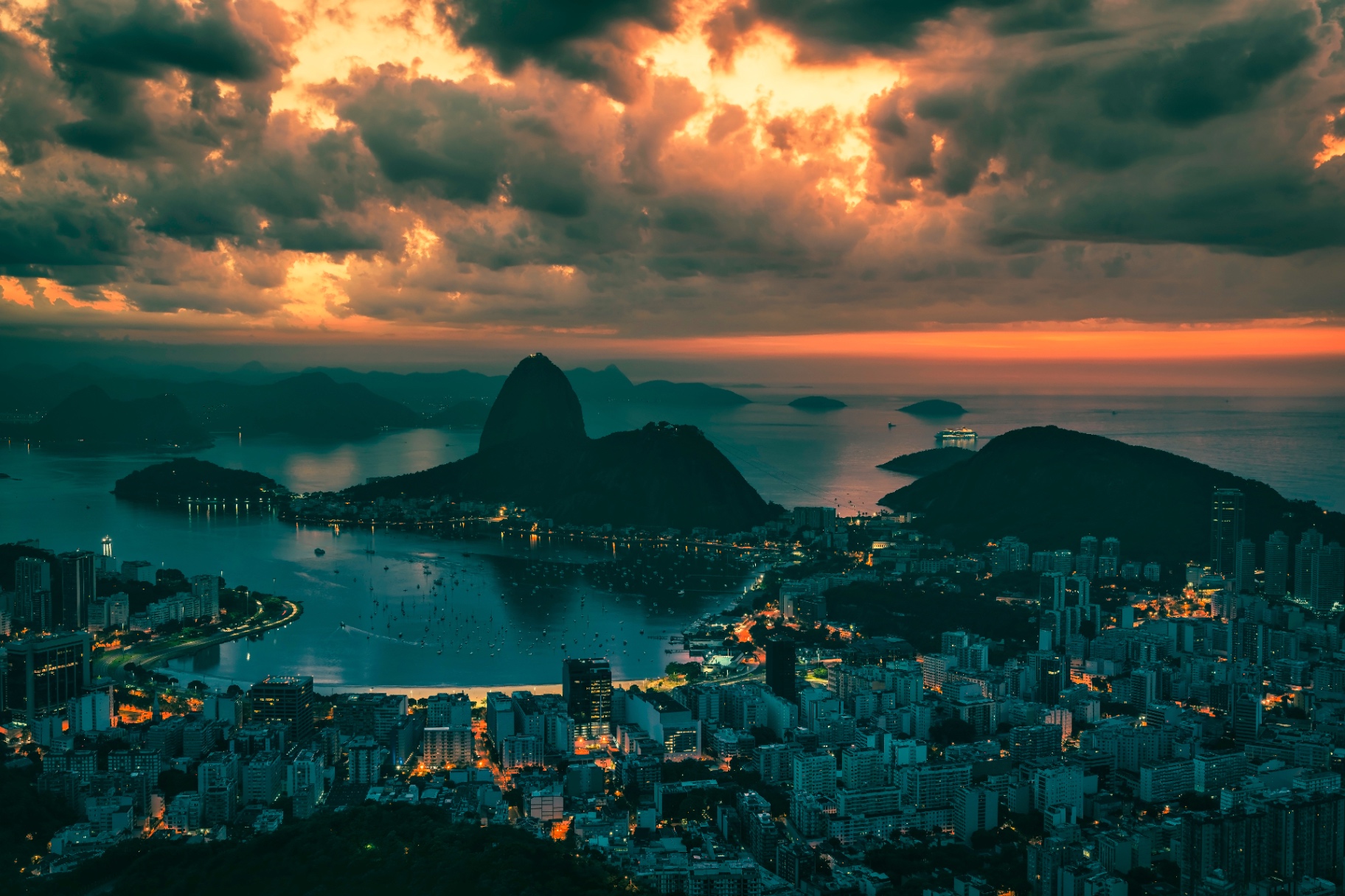Sunrise over Rio de Janeiro with Sugarloaf Mountain and Guanabara Bay